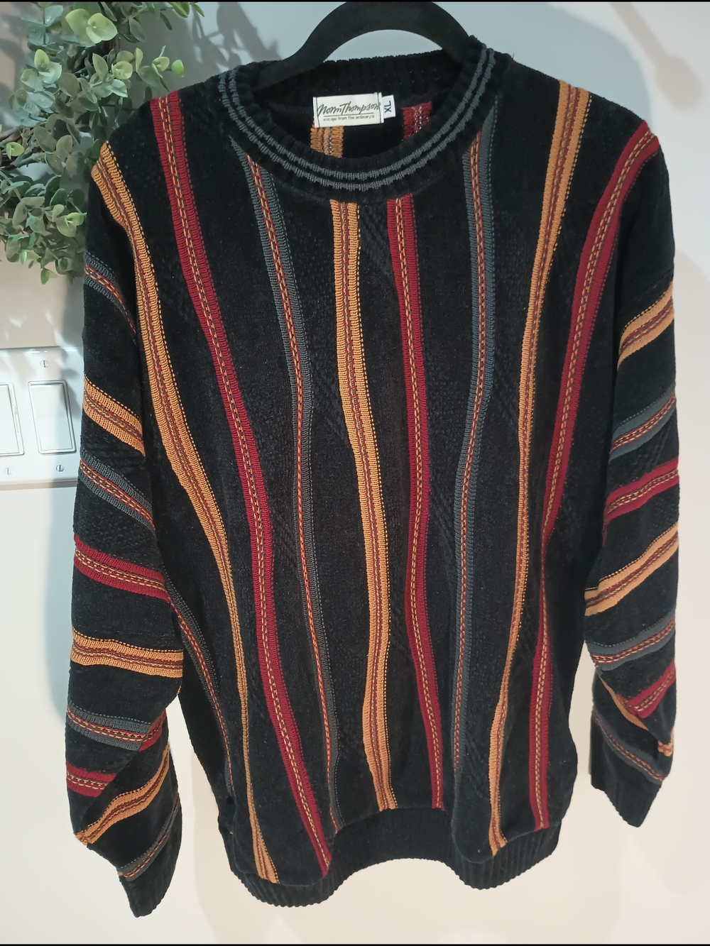 Vintage Norm Thompson 3D Knit Sweater Men's XL Coogi Style Textured Striped